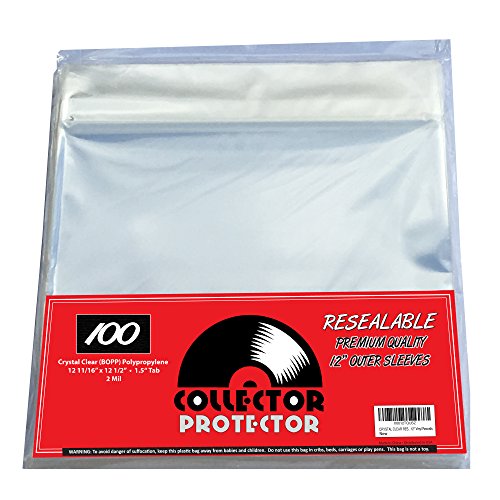 Premium Record Sleeves for Your 12' Record Covers. (100) Crystal Clear No Haze Vinyl Outer Sleeves with Resealable Flap for Complete Protection of Your Album Covers