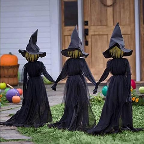 Halloween Light-Up Witches Halloween Yard Decorations with LED Lights，Voice Control Witch Glowing Head Waterproof Life Size for Outside Home Party Decor-3pcs Cover