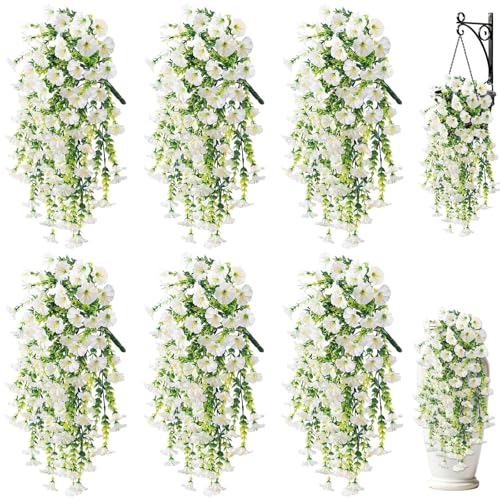 LuckyEra Artificial Hanging Flowers for Outdoors 6PCS Fake Morning Glory