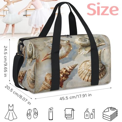 Summer Beach Theme Travel Duffel Bag for Women and Men, Starfish Seashells Sport Tote Gym Bag Carry on Weekender Overnight Bags2