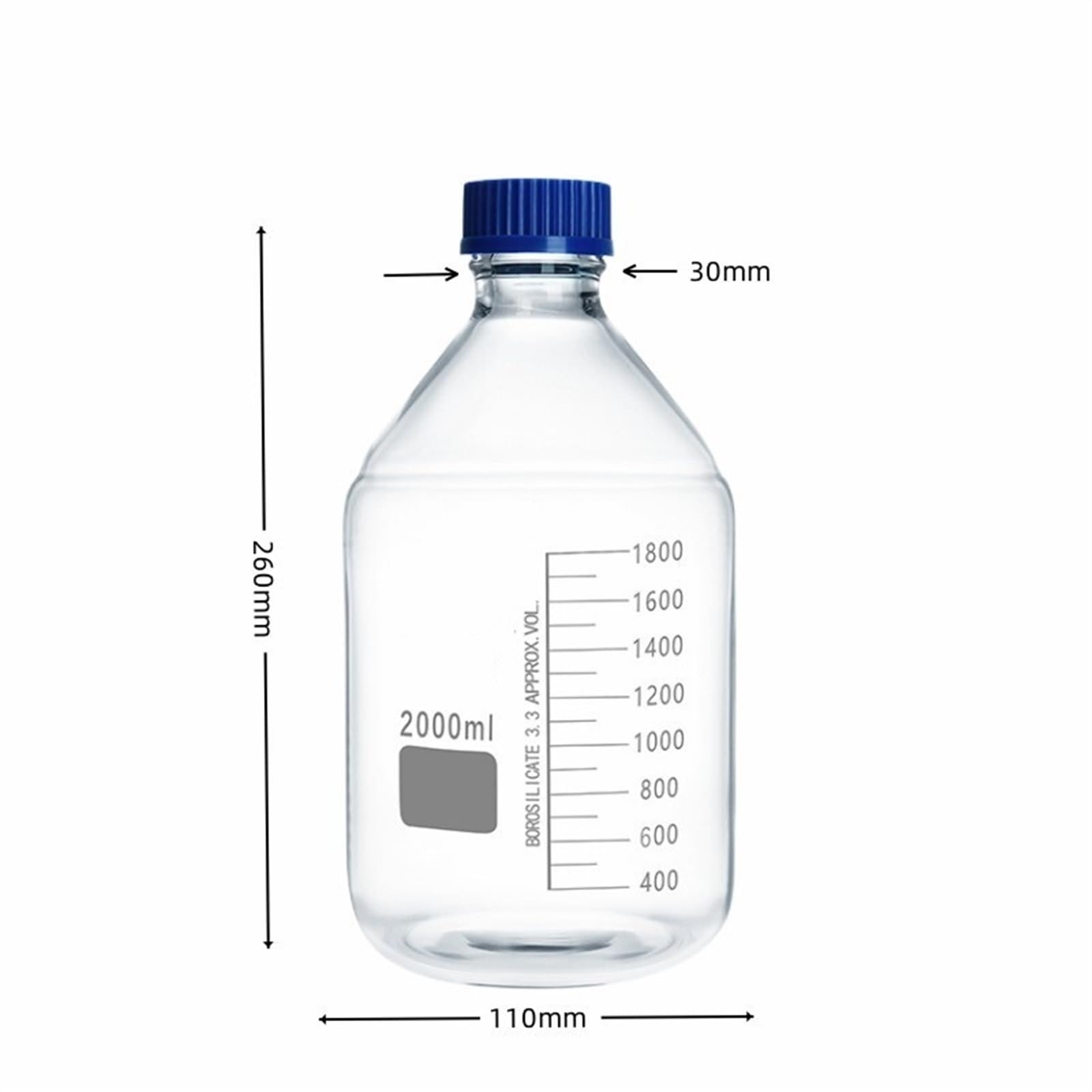 Laborgeräte Reagenzflasche, 2000 ml, Klarglasflasche, Laborglas, GL45-Mündung