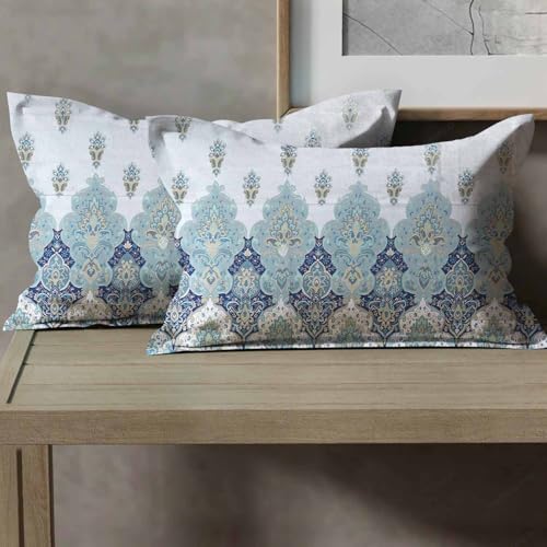 Image of Cloth Fusion Cotton Feel Pillow Covers Set of 2 with Envelope Closure (17X27 Inches, Ogee Blue)