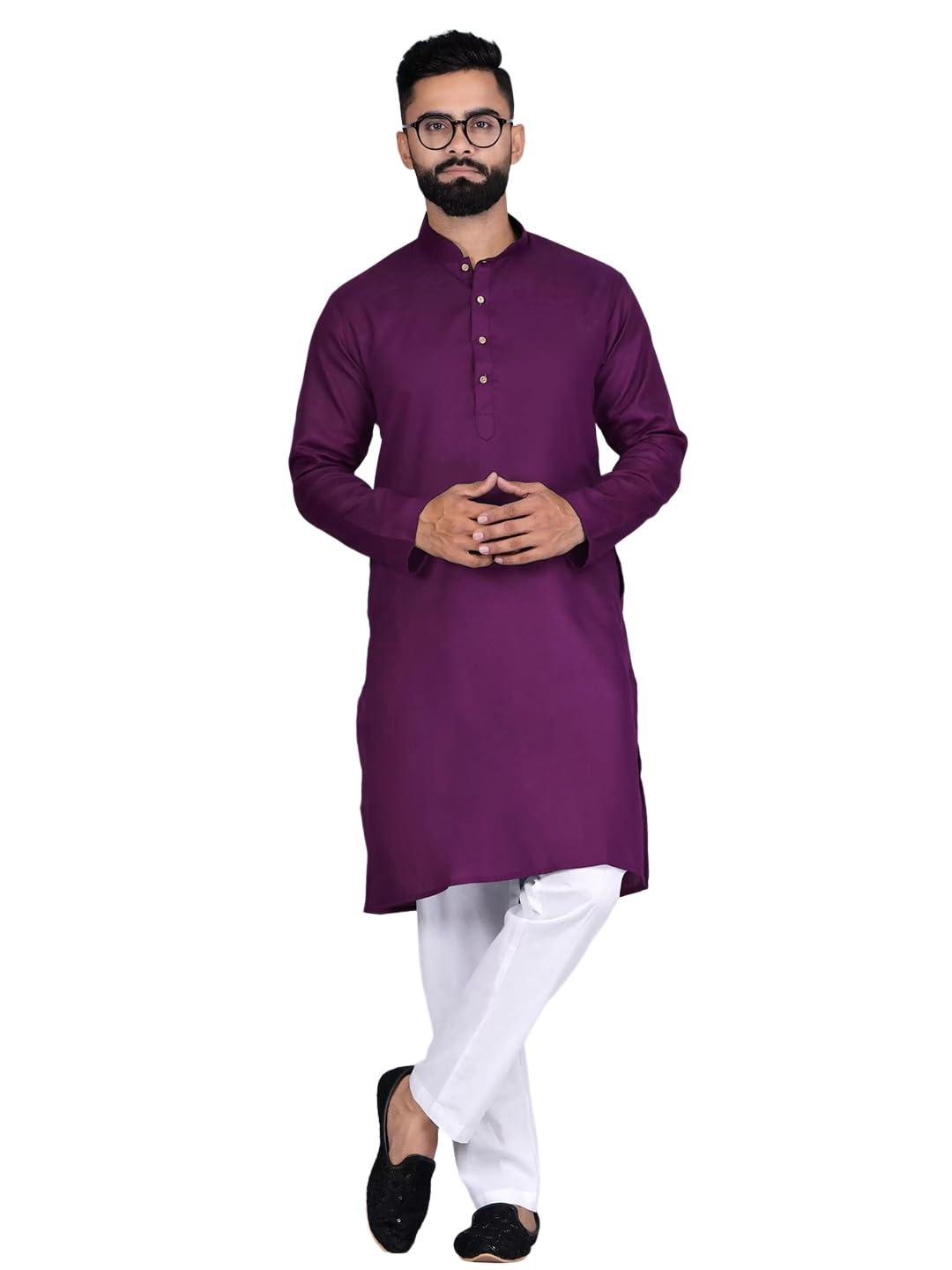 GoSriKi Kurta for Men Cotton Mandarin Collar Long Sleeve Soild Traditional Kurta Festival Kurta in neutral