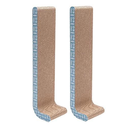 Furhaven 2-Pack Scratching Boards w/Catnip & Wall-Mounting Hooks for Indoor Cats, Reversible - Wall-Mounted Corrugated Cat Scratchers - Seaglass, Standard/2-Pack