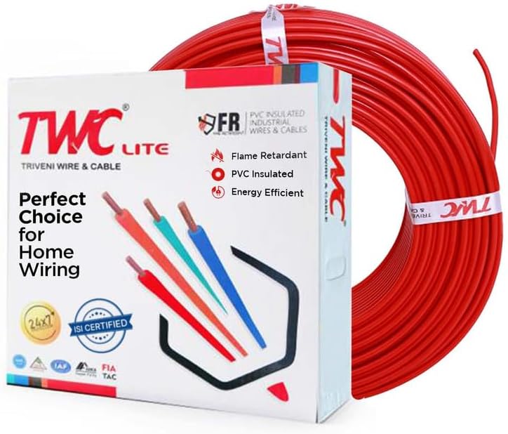 TWC Lite Red 6 SQMM 90 METER | Copper Wire | HRFR (Heat Resistant Flame Retardant) Lead-Free Cable | Low Smoke Halogen-Free Wire for Home & Industrial Electrical Wiring