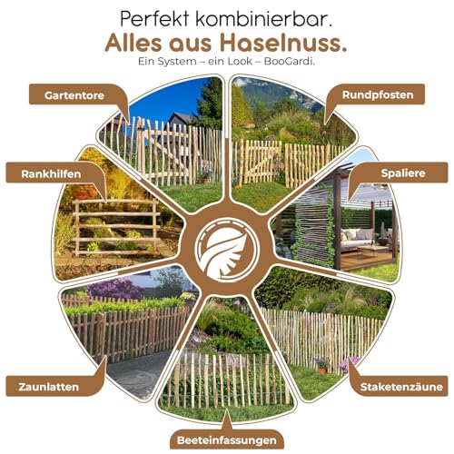 BooGardi Staketenzaun 80 cm hoch · Holz-Zaun Garten in 14 Größen · Gartenzaun Holz Sichtschutz · Jägerzaun Teichzaun Holzzaun Bauernzaun · 80cm x 5m · Lattenabstand 3-5cm