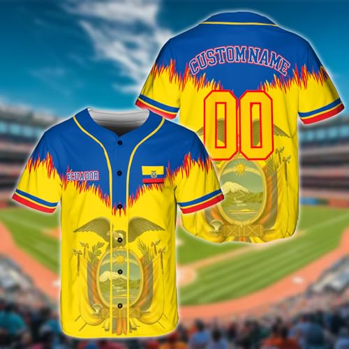 Jersey personalizado de béisbol de Ecuador, nombre y número personalizados, diseño con bandera nacional, regalo para fanáticos de Ecuador miniatura 2