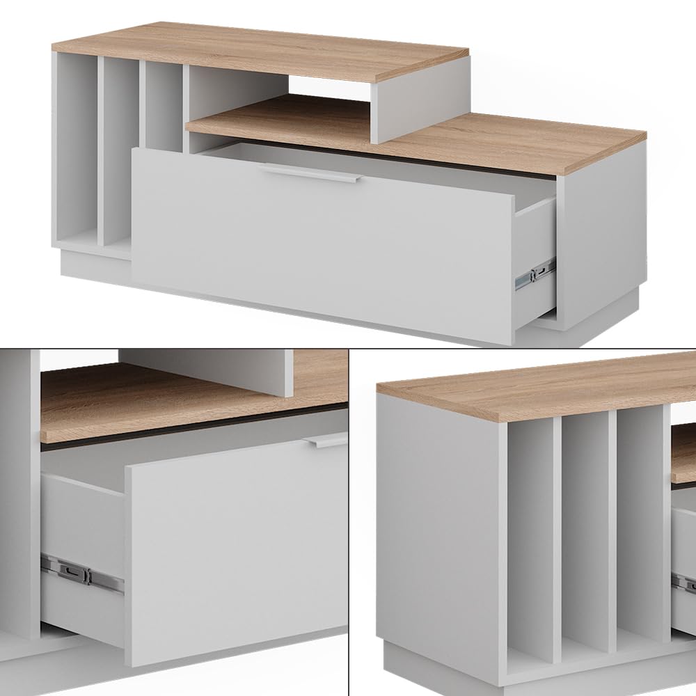 Vicco Mobile TV Betti, Bianco/Sonoma, 120 x 49.9 cm | con 1 porta, adatto per TV fino a 55 pollici e accessori multimediali