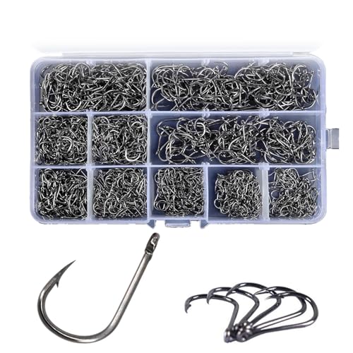 Lot de 1000 hameçons barbelés en acier de taille 3 à 12 pour accessoires de pêche au poisson-chat