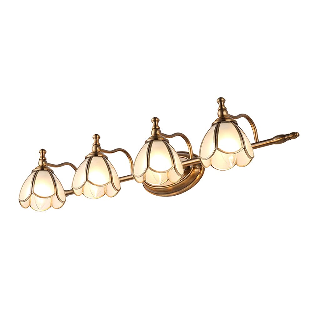 CWCQGH Wall Sconces, Farmhouse Vanity Lights Bathroom Light Fixtures, Flower-Shape Glass Shade Wall Vanity Lamps, Rustic Wall Mount Light Metal Sconce for Mirror Cabinet Dressin,Glass-4 lights
