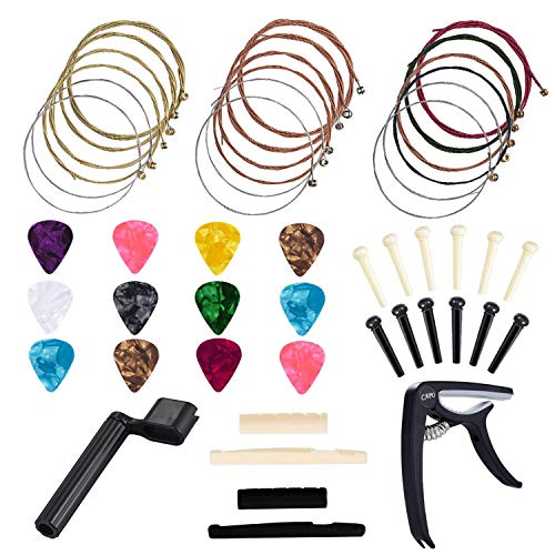 Anvin Acoustic Guitar Accessories Kit Guitar Strings Replacement Changing Tool Including Guitar Acoustic Strings, Picks, Capo, String Winder, Bridge Pins, Picks for Guitar Players Beginners (48 Pcs)