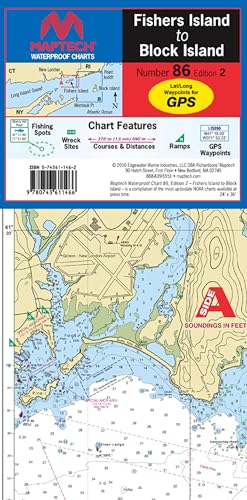 MAPTECH Waterproof Chart, Fishers Island to Block Island, 2nd Edition, Flip-Fold, Waterproof Synthetic Paper