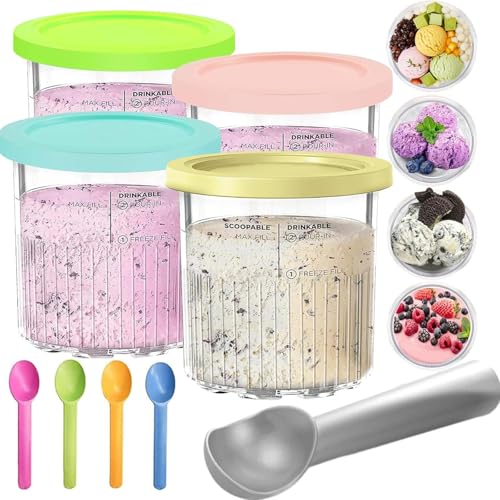 4 Pintas para Ninja Creami, Recipientes Cremosos para Helados de 24 Onzas, Compatible con Fabricantes de Helados Ninja Creami de Lujo de La Serie...