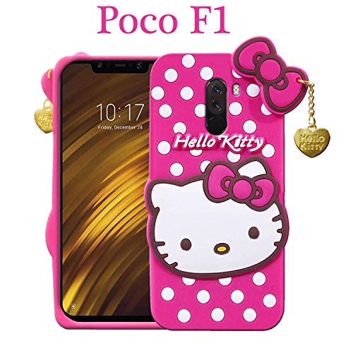 Image of Unirock Hello Kitty Back Case Cover for Poco F1| 3D Cute Hello Kitty Case |Soft Silicone Rubber Back Cover with Pendant Kitty Cover for Poco F1 (Pink)