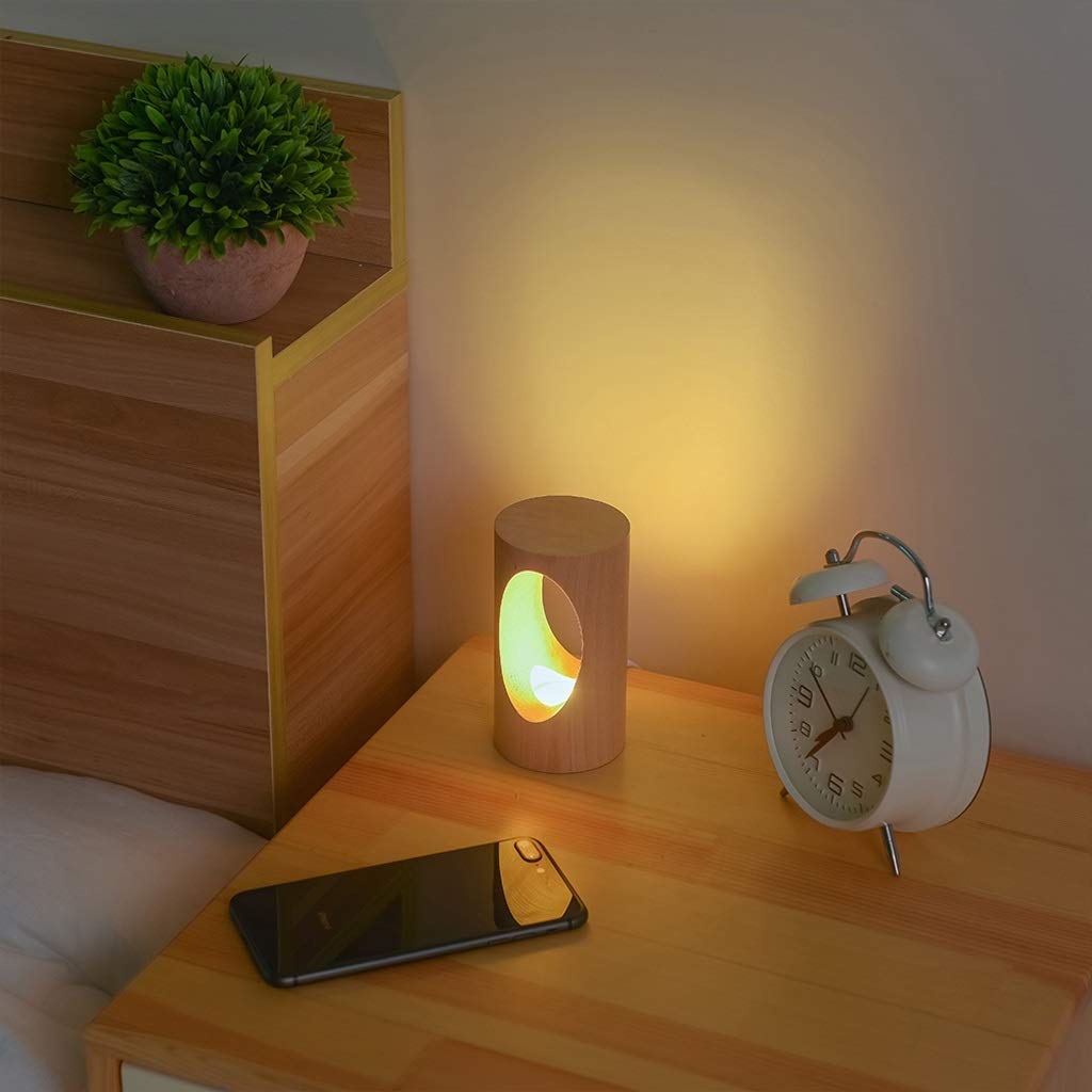 Lámparas de Mesa para Dormitorio Lámpara de Escritorio LED de Madera Luz de Noche para Dormitorio Luz de Carga USB Regulable Iluminación Creativa Hogar único Casa cálida