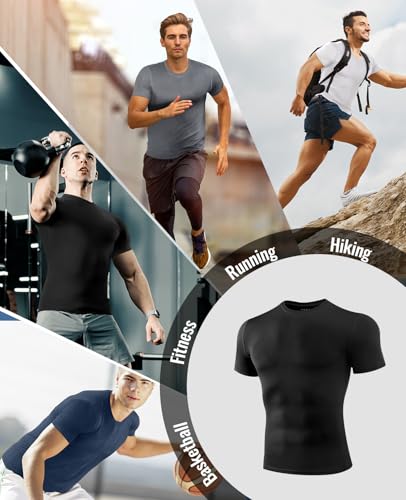 Niksa Camisetas de compressão pacote com 1/4, 1 preto, G
