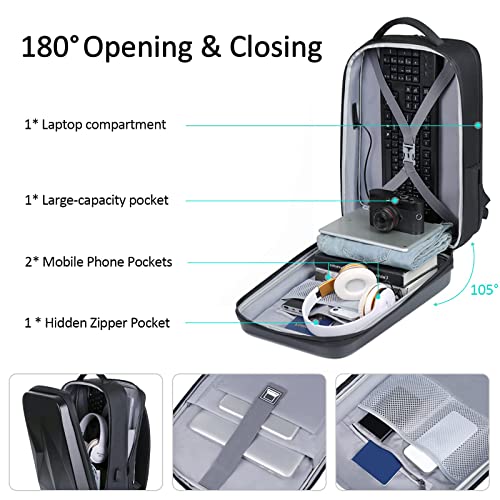 Elsegeod Anti Theft Hard Shell Laptop Backpack Waterproof Computer Backpack With Usb Charging Port 17 Inch Gaming Business Backpack For Men Women，Black #TOP1