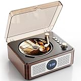 Bluetooth CD Player Tragbar mit Lautsprecher - Lehwey Retro CD-Player mit FM Radio, Stereo Sound, Unterstützt USB/AUX Wiedergabe, Vintage Desktop CD Spieler mit Fernbedienung, Staubschutz (Holz)