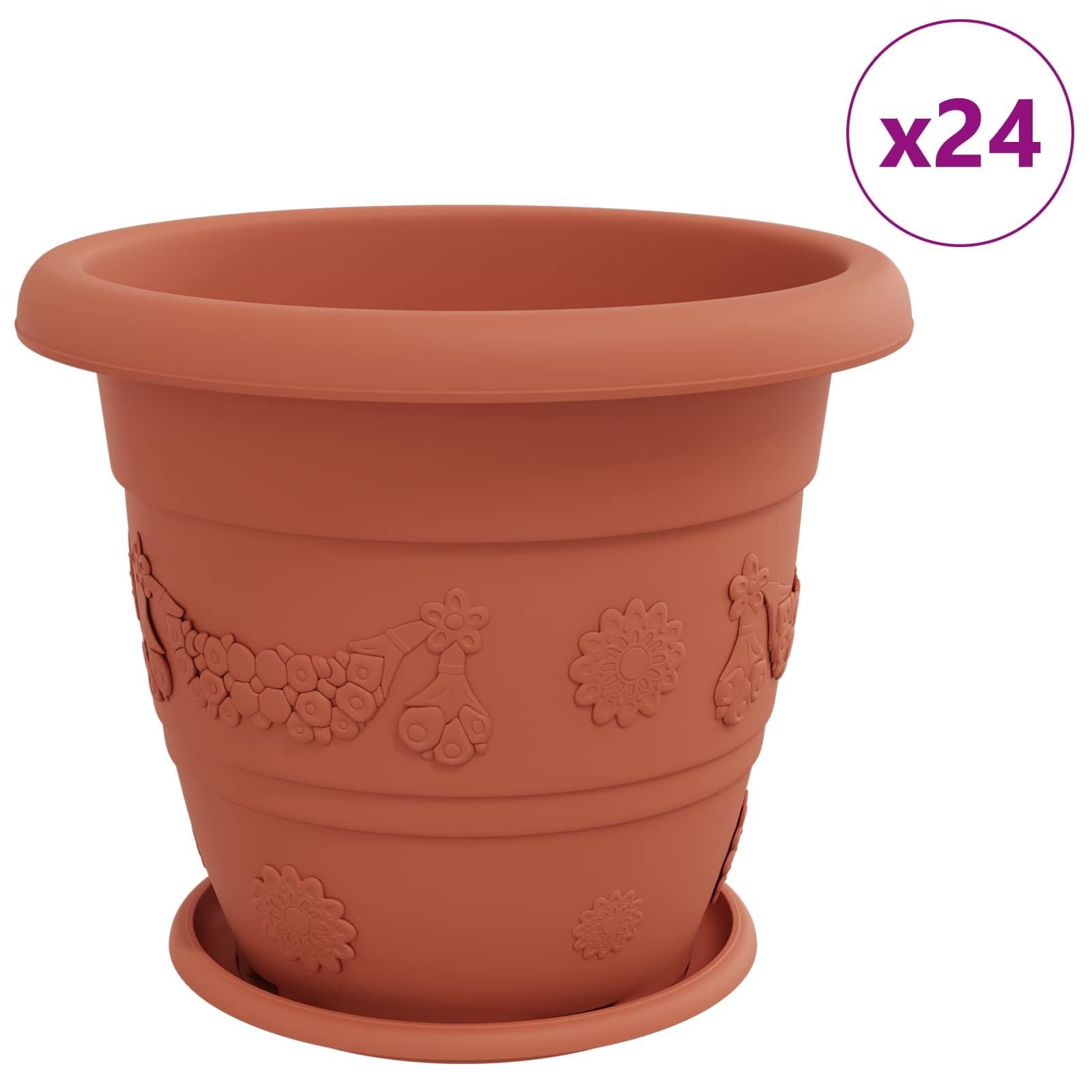 24er Set Blumentöpfe Ø 39 cm Ziegelrot, Moderne Pflanzkübel aus Kunststoff für Außen und Innen, Große Runde Pflanzgefäße mit Drainage für Garten Terrasse Balkon, 39x32 cm