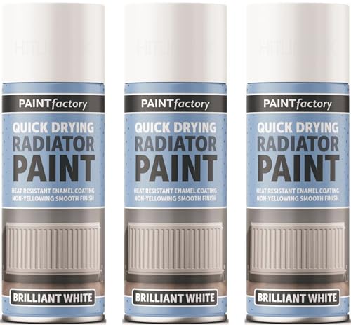 HitlineUK 3 X 400ML RADIATOR PAINT - WHITE QUICK DRYING HEAT RESISTANT ENAMEL COATING AEROSOL