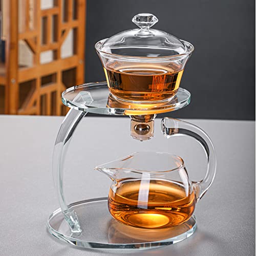 ZPGXLRZ Lazy Kungfu Glass Tea Set Semi Automatic Drip Rotating with Infuser Glass Teapot Set