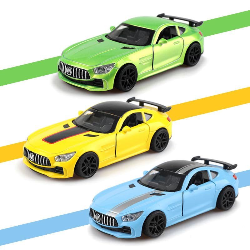 Image of SHAKTISM Die-Cast Metal Car Toy -1:36 Scale, Opening Doors, Pull Back Function, Collectible Toy, Racing Car for Kids Birthday Gift for Boys Girls (Yellow Benz GT Diecast)