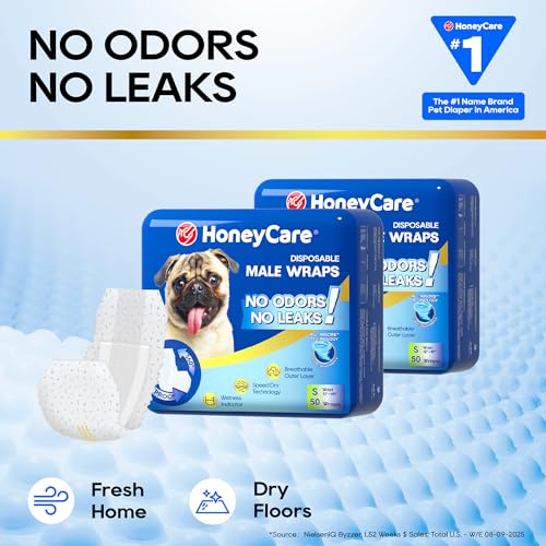 HONEY CARE All-Absorb A26 Male Dog Wrap, 50 Count, Small #2