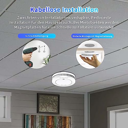 XINDUM Rauchmelder mit Starkere Magnethalterung 6er Set, 10 Jahre Batterie Feuermelder, TÜV...