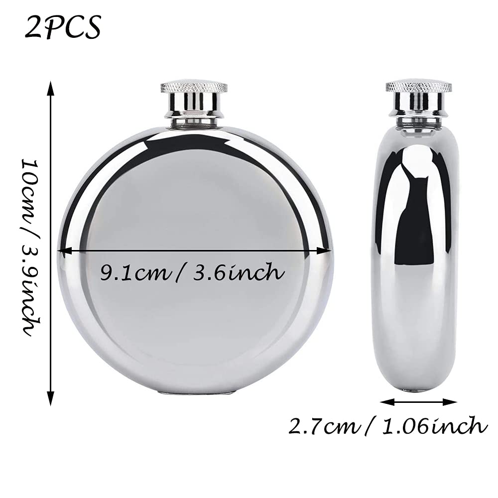 2 Stück Edelstahl-Flachmann, 6 unzen Schnapsflasche Edelstahl, Whisky Alkohol Flachmann, Flachmann und Mini Trichter für Wandern, Jagen, Camping, Klettern, Grillen, Bar, Party (Silber)
