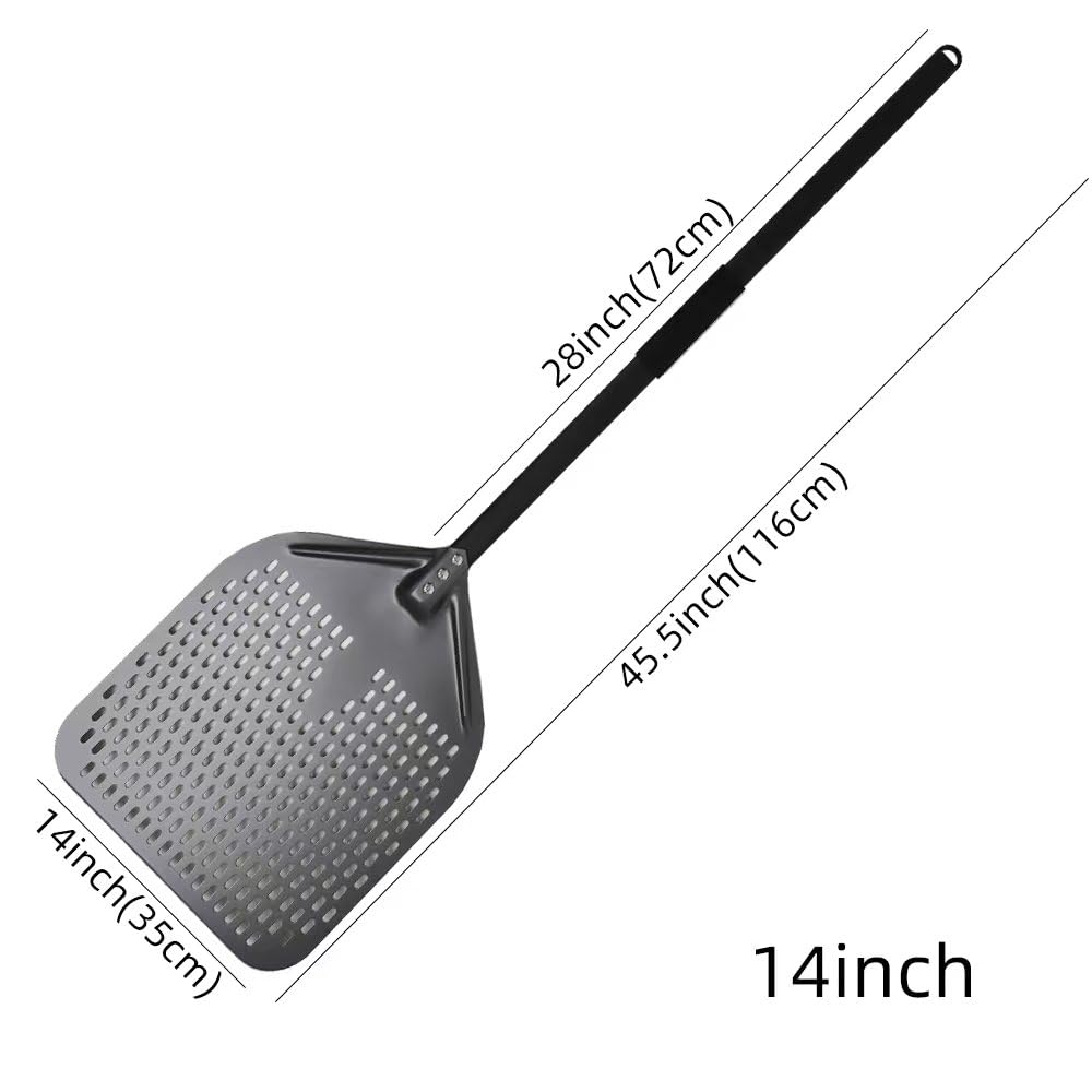Pizzaschaufel 10 12 13 14 16 Zoll Große Pizza Perforierte Schaufel Paddel Kurzen Griff for Ofen Drehen Peel Küche Werkzeuge Antihaft Pizza backen Pizzaschieber(14 inch 116cm)