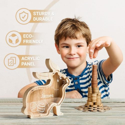 Image of Personalized Wooden Easter Bunny Rabbit Piggy Bank