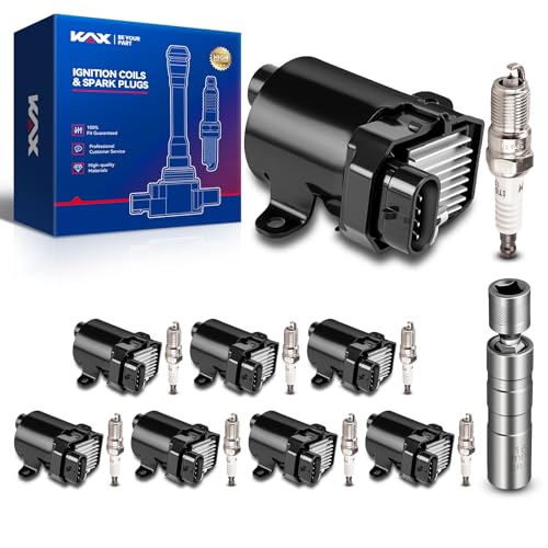 Image of KAX 8-Pack Ignition Coils & Iridium Spark Plugs Kit w /Magnetic Socket for Chevyrolet Avalanche Express Tahoe Silverado Suburban 1500 2500 3500 /GMC Savana Sierra Yukon, Replace#UF262