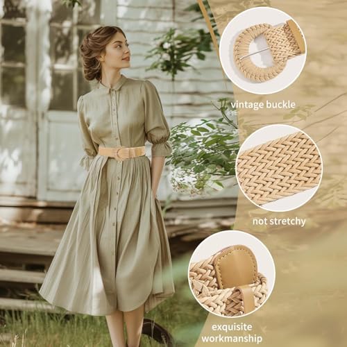 Woven Straw Belts for Women, Camel D Shape Buckle Belt for Dresses for Girls Wife Mom and Daughter, Fashion Gift for Birthday Christmas Mother's Day3