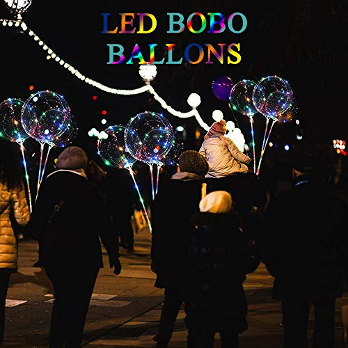 10PCS 51CM Clear LED Light Up BoBo Globos, Globo de burbujas de helio brillante colorido con palos y luces de cadena para la fiesta de cumpleaños de la boda de Navidad