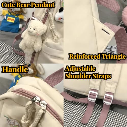 Cute Classic Big Capacity Backpack with Rabbit Pendant Accessory for Women Men Aesthetic Daypack(pink)4