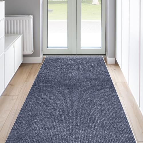 Homwiz Alfombra Pasillo Larga Lavable Antideslizante, Alfombras Autoadhesiva Entrada Cocina Dormitorio Sala Recibidor, Alfombra Limpieza Felpudo Atrapa Suciedad Interior (180x60 cm, Gris Oscuro)