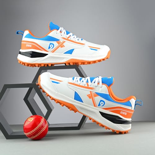 Image of DNINE Blaster Men, Rubber Studs, Cricket Shoes, Sun Orange /Diva | Blue /White | White /Red