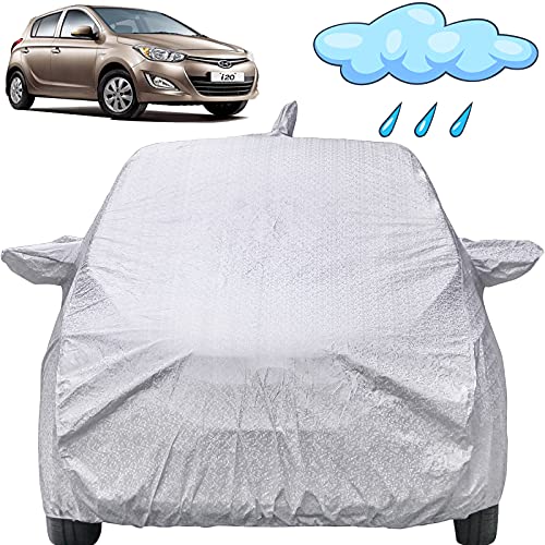 Image of Autofact Waterproof Car Body Cover Compatible with Hyundai I20 Old Model (2008 to 2014) with Mirror and Antenna Pockets (Silver)