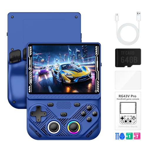 RG43V Pro Retro Handheld Game Console, 4.3 Inch IPS Screen, Portable Dual System with RK3562 CPU, 64GB Support 30+ Emulator&22000+ Classic Games, WiFi Networked Fighting, HDMI TV Output (Blue 64GB)