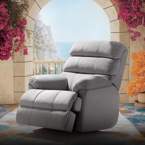 Image of Comfortable Single Seater Fabric Recliner Sofa Chair with Manual Push Back Mechanism & Extra Cushioning for Living Room, Color: GreyG