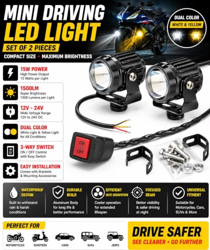 Image of Mini LED Fog Light | Bright Auxiliary Driving Lights for Bike | Set of 2