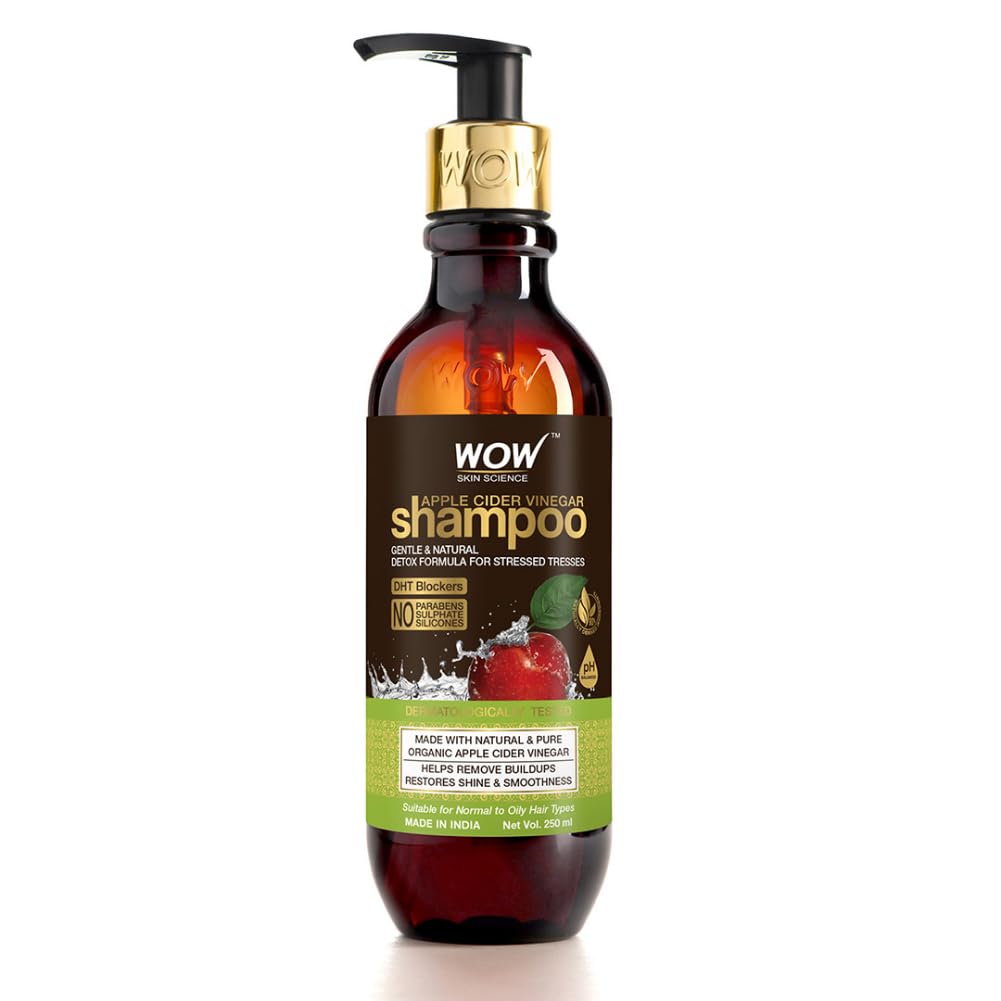 WOW Skin Science Apple Cider Vinegar Shampoo - Restores Shine & Smoothness - No Parabens, Sulphates & Silicones - 250mL