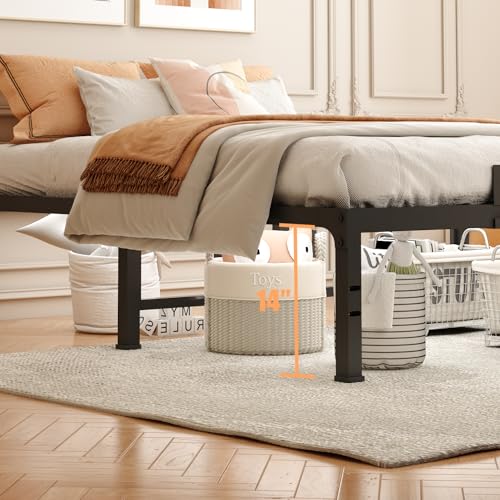 Image of FUIOBYVV King Bed Frames, 16 Inch Heavy Duty Metal Platform Bed Frame King Size Support Up to 3500 lbs, No Box Spring Needed, Headboard Compatible, Steel Slat Support, Noise Free, Easy Assembly