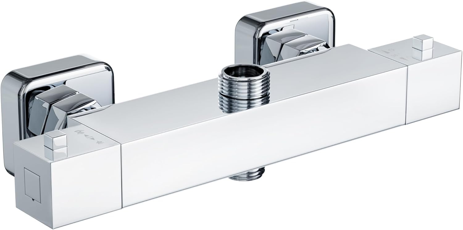 TruSky Pro Thermostatic Shower Mixer Bar, Twin Outlet with 3/4" G Top Outlet and 1/2" G Bottom Outlet, Brass, Chrome Finish