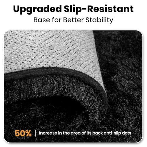 Zentavio Area Rugs for Living Room Small Carpet for Bedroom Black 3x5 Bedside Washable Soft Fluffy Shag Aesthetic Plush High Pile Throw Rug for Nursery Kids Room Dorm Room