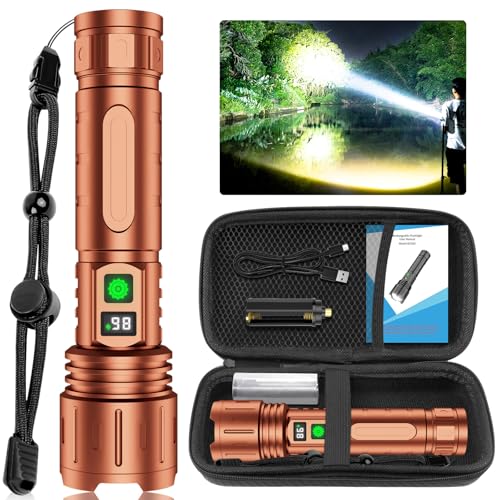Image of Banral Flashlights High Lumens Rechargeable, Super Bright LED Powerful Flashlight, Type-C, 5 Modes, Zoomable, IPX5 Waterproof High Powered Tactical Flash Light for Emergency Camping,Brown