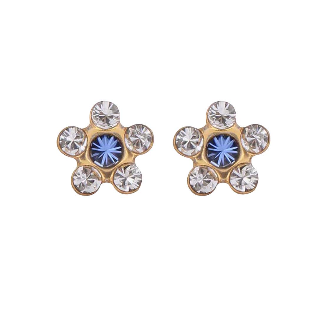 Birthstone Tiny Tips Crystal Sapphire Stud Earrings in Prong Setting for Little Sensitive Ears 3mm-TT-6049
