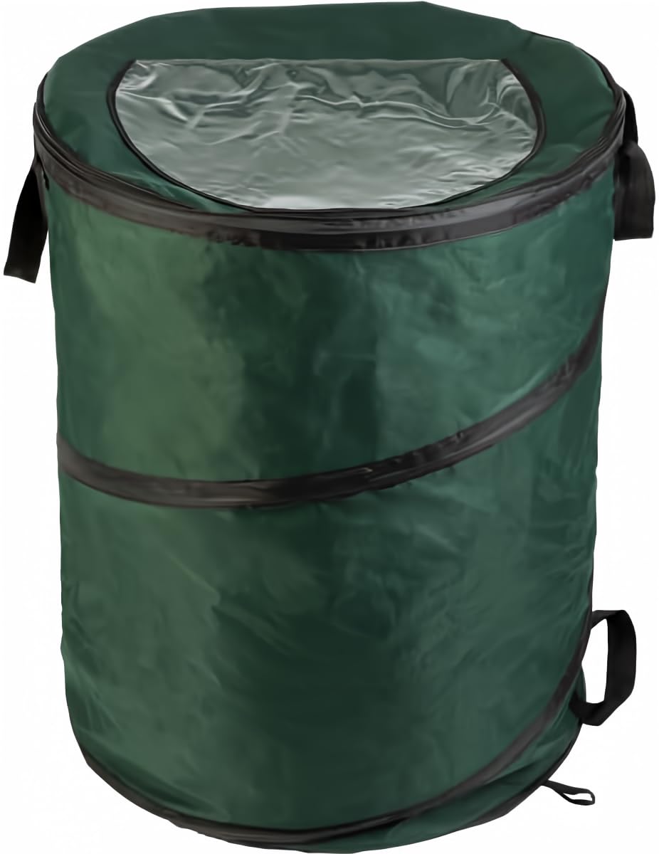 Wakeman Outdoor Trash Can – 46-Gallon Collapsible Garbage Can with 3 Stakes – Pop Up Trash Can for Camping, Storage, or Yard Waste Outdoors (Green)