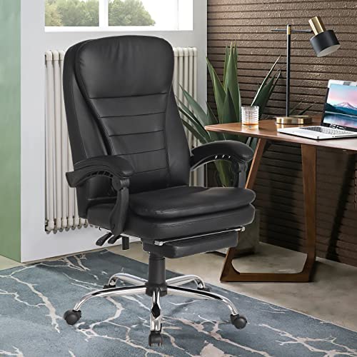 Ergonomic Office Chair Executive Office Chair with Foot Rest High Back Leather Reclining Office Chair with Wheels and Arms Adjustable Office Chair (PU-Black) Ergonomic Office Chair Executive Office Chair with Foot Rest High Back Leather Reclining Office Chair with Wheels and Arms Adjustable Office Chair (PU-Black)