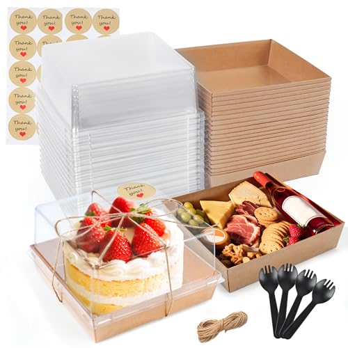 40 Pack Small Cake Boxes Charcuterie Boxes Mini Cake Containers With Lids For 4-6-inch Cake Pudding Sandwich Pie Bakery Dessert(Brown 7x7x4 inch) Brown-40Pack